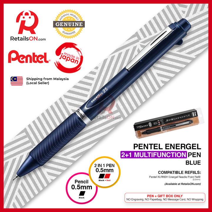 Pentel Energel Multifunction Pen (2+1) - 0.5mm - Dark Blue / 2 Gel Pen + 1 Pencil / {ORIGINAL} / [RetailsON]