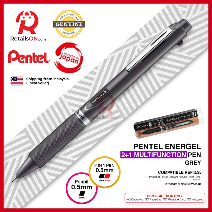 Pentel Energel Multifunction Pen (2+1) - 0.5mm - Dark Grey / 2 Gel Pen + 1 Pencil / {ORIGINAL} / [RetailsON]