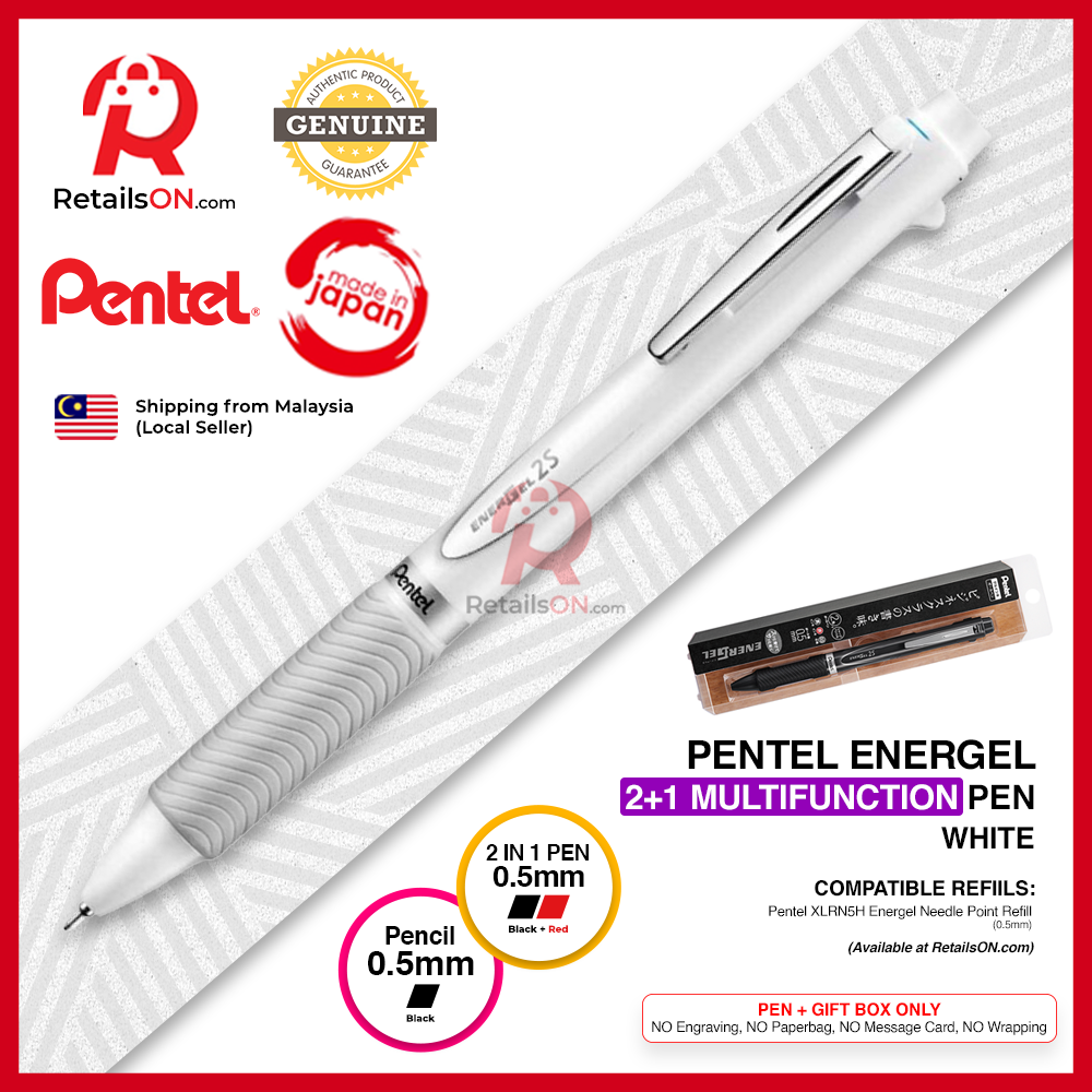 Pentel Energel Multifunction Pen (2+1) - 0.5mm - White / 2 Gel Pen + 1 Pencil / {ORIGINAL} / [RetailsON]