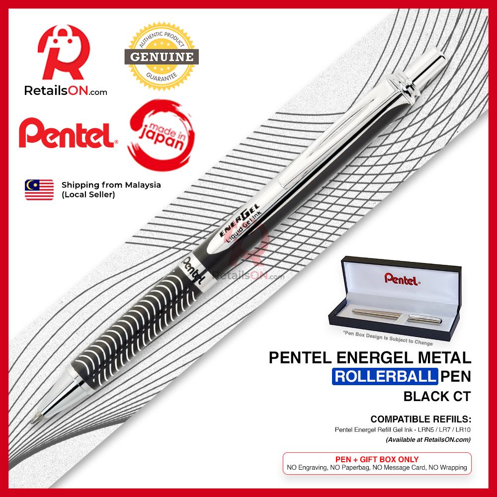 Pentel Energel Metal Rollerball Pen - Black Silver CT / BL407 - Energel LR7 refill [RetailsON]