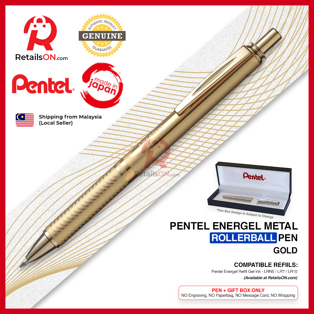 Pentel Energel Metal Rollerball Pen - Metallic Gold / BL407 - Energel LR7 refill [RetailsON]