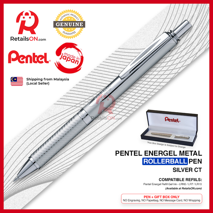 Pentel Energel Metal Rollerball Pen - Metallic Silver / BL407 - Energel LR7 refill [RetailsON]