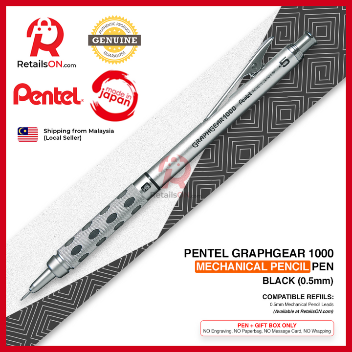 Pentel Graphgear 1000 Mechanical Pencil - 0.5mm Black / PG1010 Drafting Pencil Graph Gear [RetailsON]