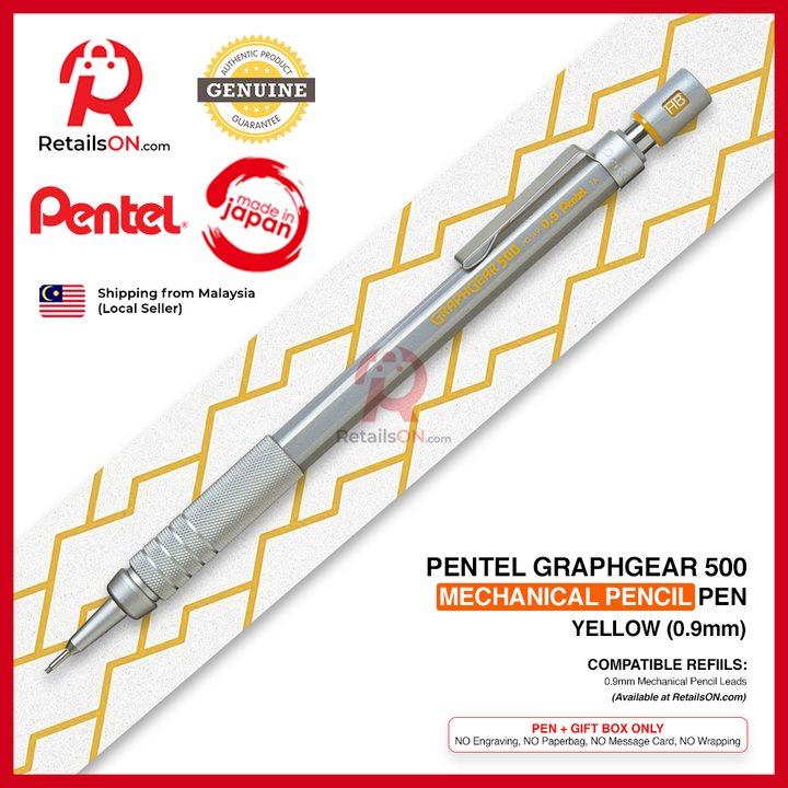 Pentel Graphgear Mechanical Pencil - 0.9mm Yellow / PG500 Drafting Pencil Graph Gear [RetailsON]
