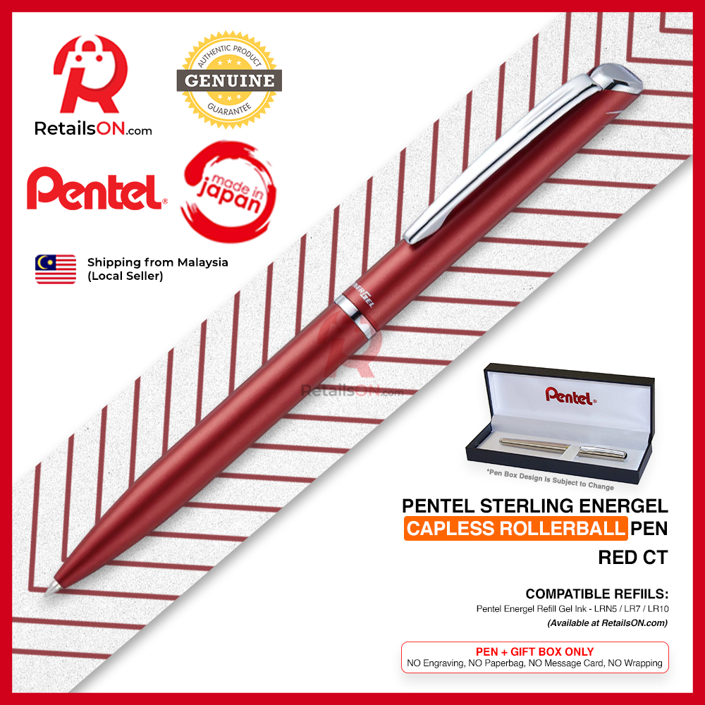Pentel Sterling Energel Capless Rollerball Pen - Red CT / BL2007 - Energel LR7 refill [RetailsON]