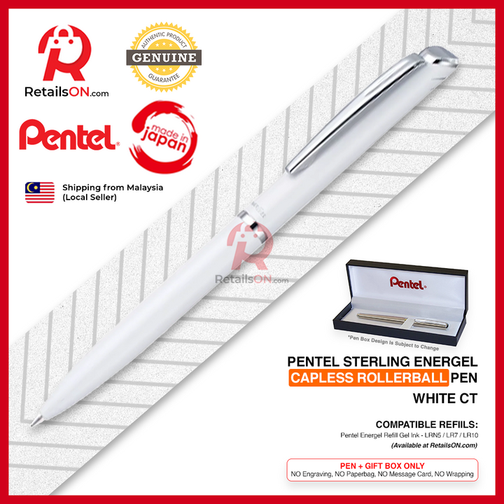 Pentel Sterling Energel Capless Rollerball Pen - White CT / BL2007 - Energel LR7 refill [RetailsON]