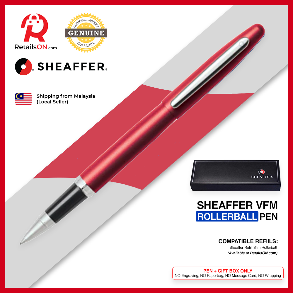 Sheaffer VFM Rollerball Pen - Neon Red Chrome Trim (with Black - Medium (M) Refill) / {ORIGINAL} / [RetailsON]