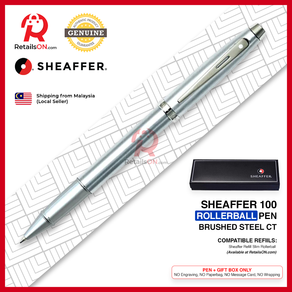Sheaffer 100 Rollerball Pen - Brushed Steel Chrome Trim (with Black - Medium (M) Refill) / {ORIGINAL} / [RetailsON]