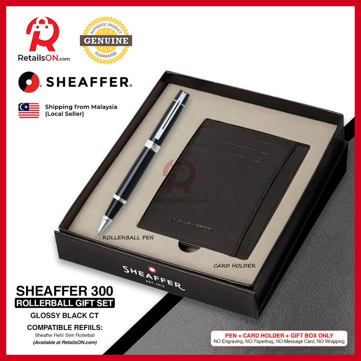 Sheaffer 300 Rollerball Pen - Gift Set  - Black CT (with PU Card Holder)  Refill Black - Medium (M) / [RetailsON]
