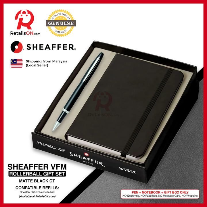 Sheaffer VFM Rollerball Pen - Gift Set  - Black CT (with Notebook)  Refill Black - Medium (M) / [RetailsON]