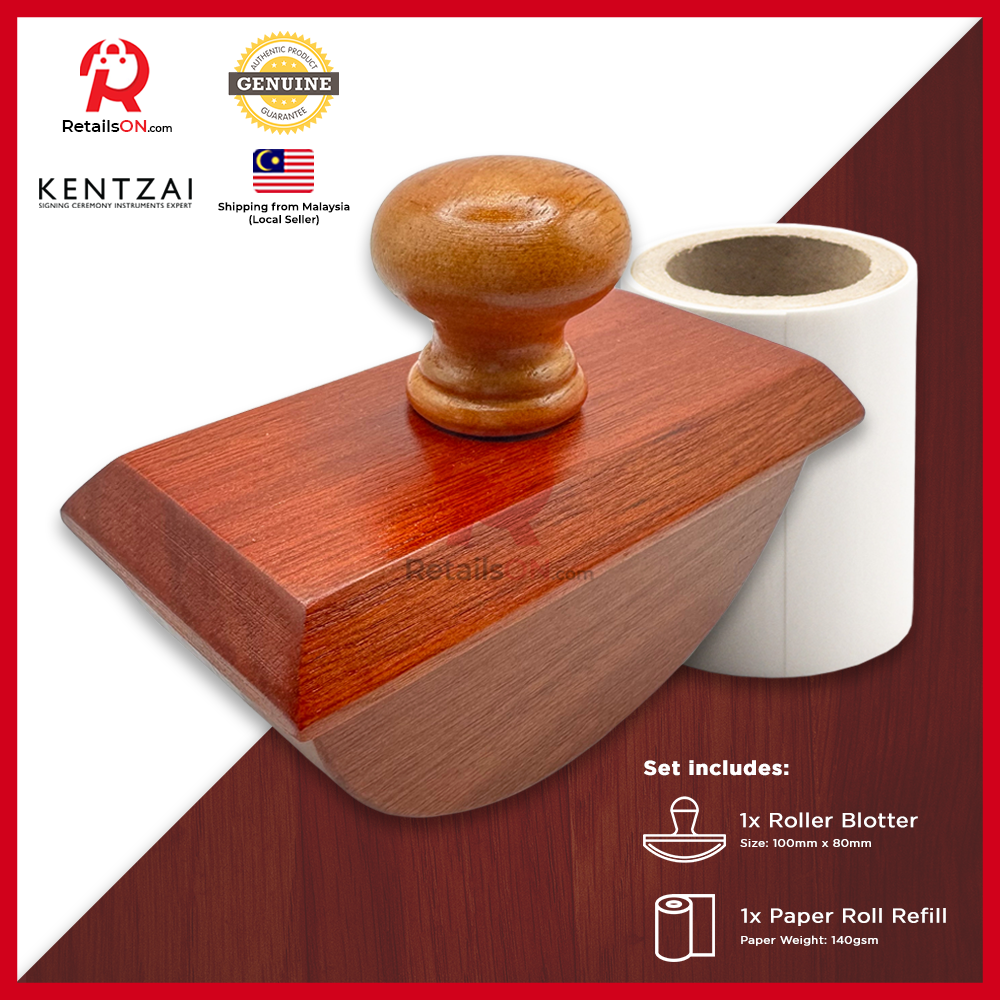 KENTZAI Blotter Set - Wood Kayu / Roller + Refill Paper 1pc / Signing Ceremony / Kertas Serap Dakwat Blotting roll MOU