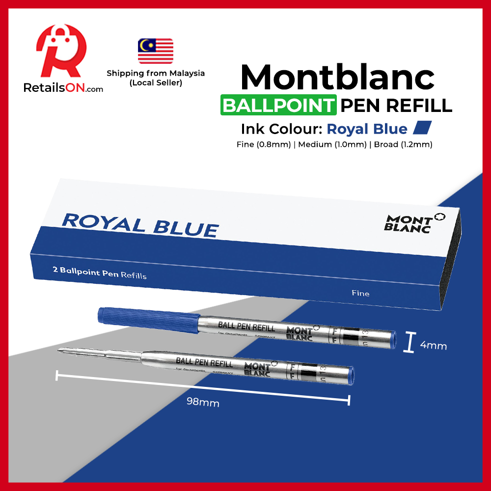 Montblanc Ballpoint Refill (2 Per Pack) Royal Blue - Fine/Medium (F/M)