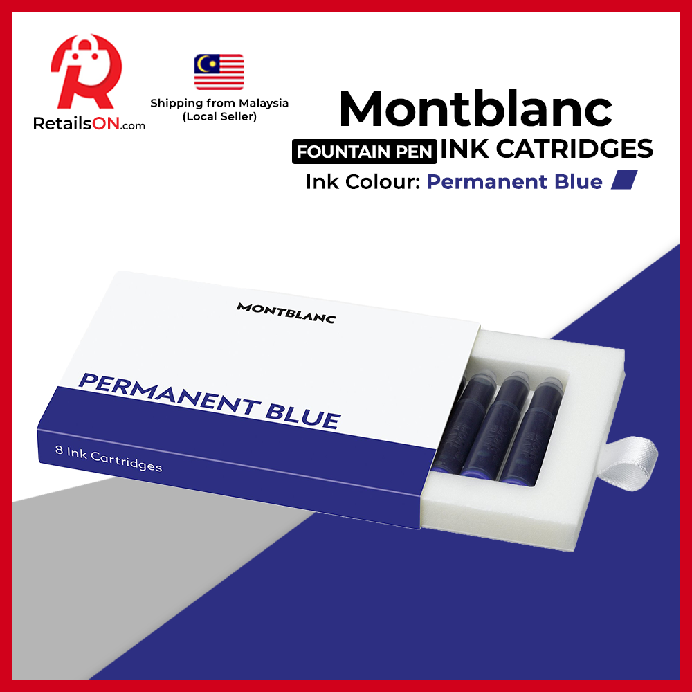 Montblanc Fountain Pen Ink Cartridges (8 Per Pack) - Permanent Blue / Standard Fountain Pen Ink Cartridge