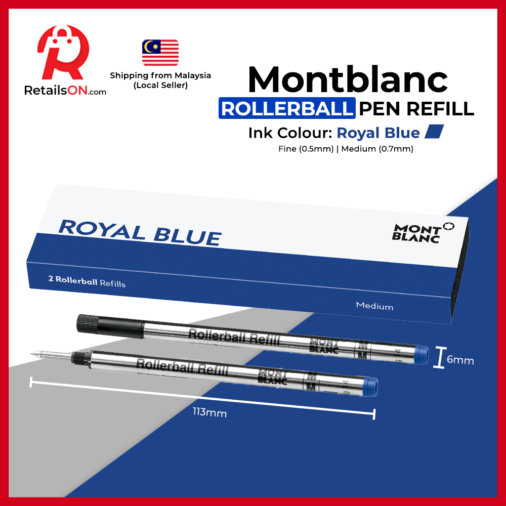 Montblanc Rollerball Refill (2 Per Pack) Royal Blue - Fine/Medium (F/M)