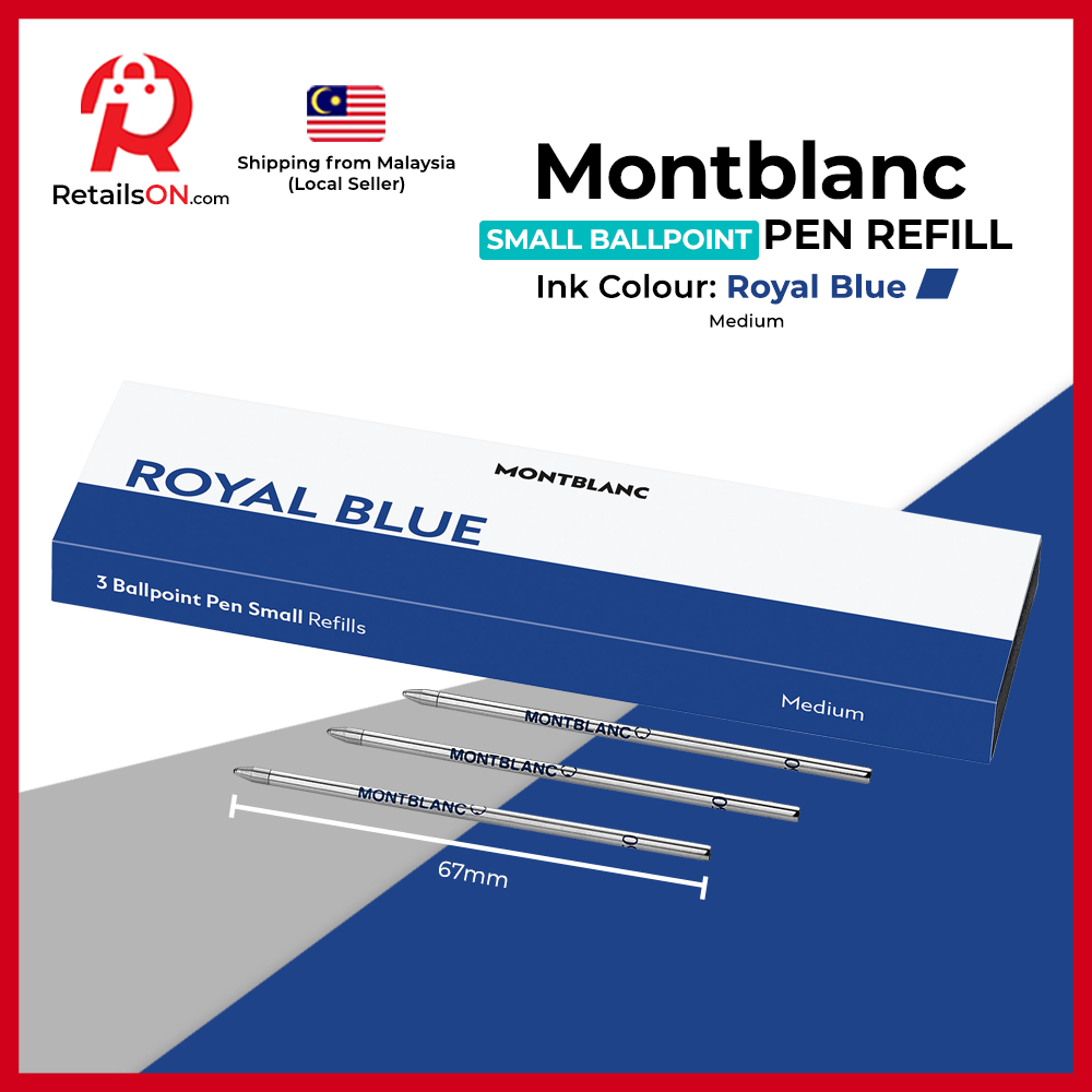 Montblanc SMALL Ballpoint Refills (3 Per Pack) - Royal Blue - Medium (M) / Mini D1 Refill