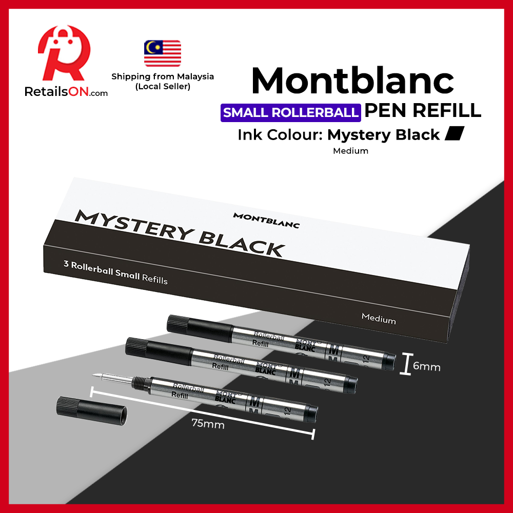 Montblanc SMALL Rollerball Refills (3 Per Pack) - Mystery Black - Medium (M)