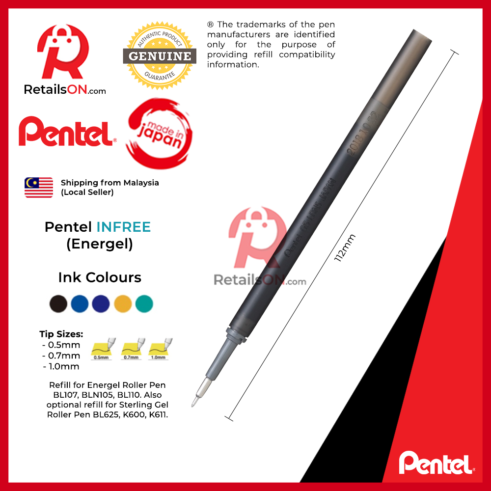 Pentel Energel INFREE Refill Gel Ink - LRN5TL/LR7TL (0.5mm/0.7mm) - Multi Colours (1pc) /[RetailsON]