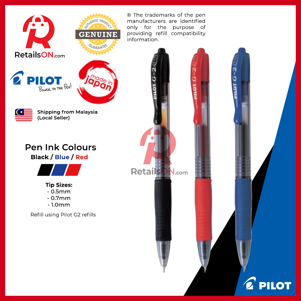 Pilot G2 Gel Pen - BL-G2 0.5mm/0.7mm/1.0mm - Standard Colours / [Black, Blue, Red]