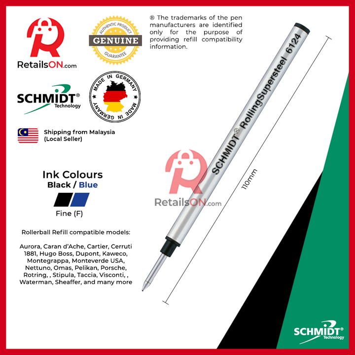 Schmidt Refill 6124 Rolling Supersteel for Rollerball Pens [1pc] | [RetailsON]