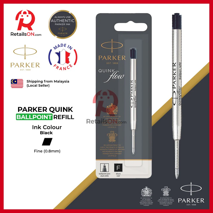 Parker Refill Ballpoint - Black (Quinkflow) / Ball Point Pen Refill 1pc Black (ORIGINAL)