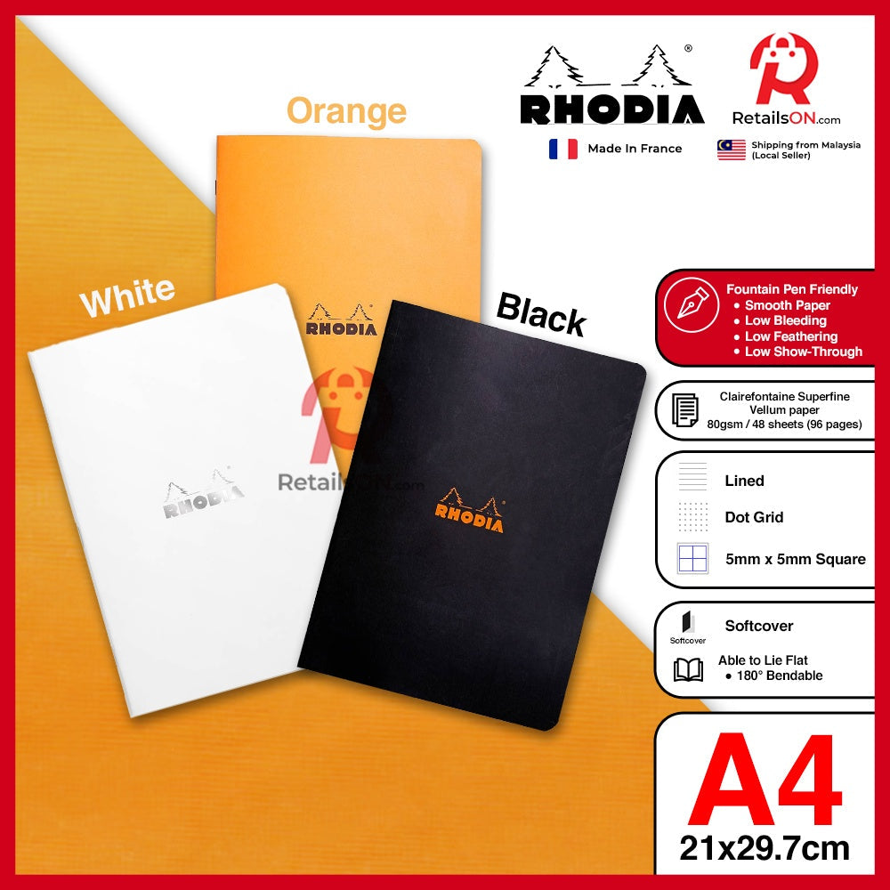 RHODIA Notebook - Classic Stapled Series (A4) - Fountain Pen Friendly Paper (ORIGINAL) | [RetailsON]