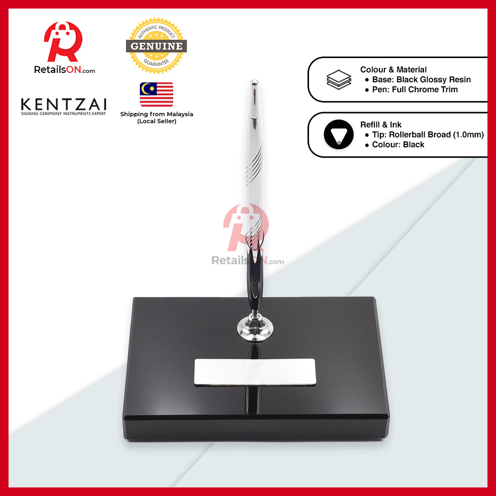 KENTZAI Desk Pen Stand Signing Ceremony - RESIN - FULL Chrome - SINGLE Pens / Majlis Menandatangani MOU [RetailsON]