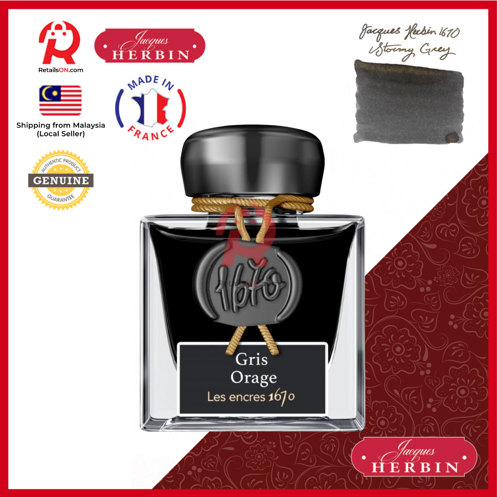 Jacques Herbin Ink Bottle - 50ml Fountain Pen - 1670 Gris Orage Stormy Grey (Glitter Sheen) / [RetailsON x J. Herbin]