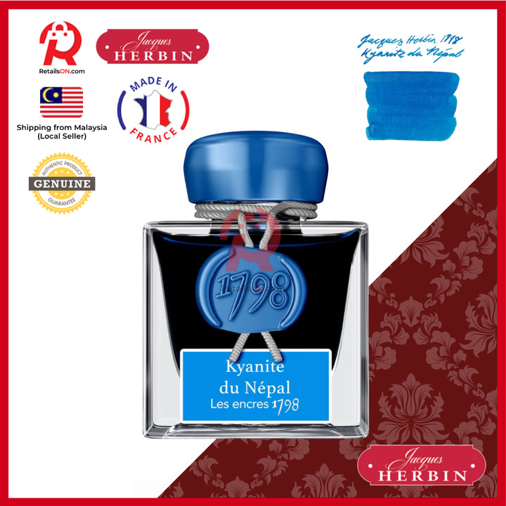 Jacques Herbin Ink Bottle - 50ml Fountain Pen - 1798 Kyanite du Nepal Blue (Glitter Sheen) / [RetailsON x J. Herbin]