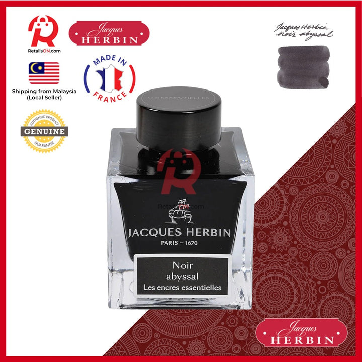 Jacques Herbin Ink Bottle - 50ml Fountain Pen - Essentials Series - Noir Abyssal Black / [RetailsON x J.Herbin]