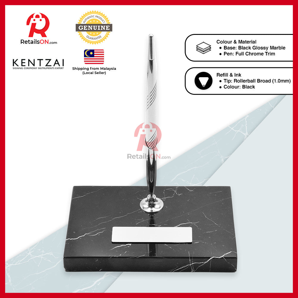 KENTZAI Desk Pen Stand Signing Ceremony - MARBLE - FULL Chrome - SINGLE Pens / Majlis Menandatangani  [RetailsON]
