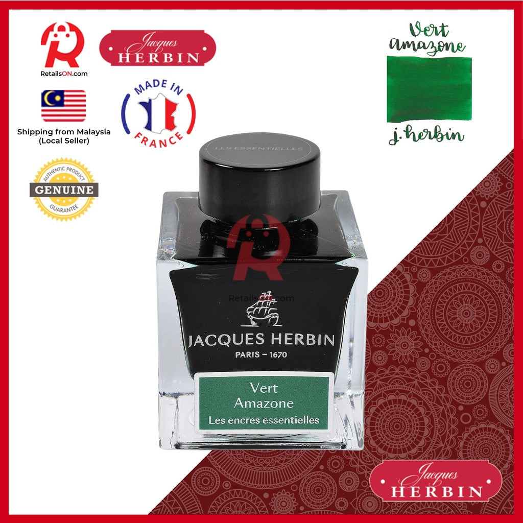 Jacques Herbin Ink Bottle - 50ml Fountain Pen - Essentials Series - Vert Amazone Green / [RetailsON x J.Herbin]