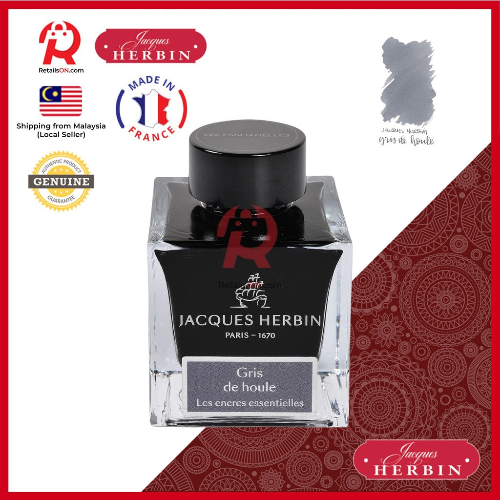 Jacques Herbin Ink Bottle - 50ml Fountain Pen - Essentials Series - Gris de houle Grey / [RetailsON x J.Herbin]