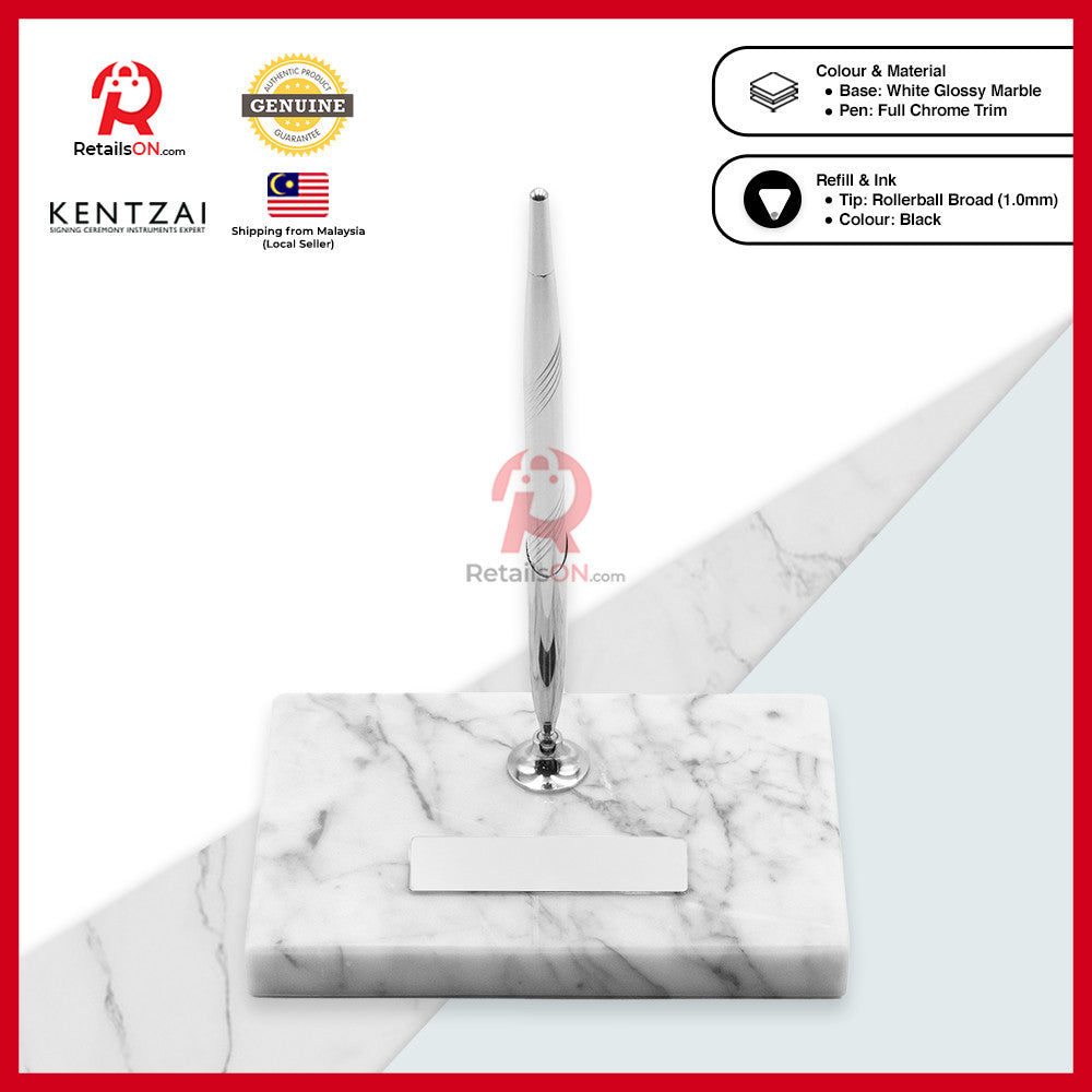 KENTZAI Desk Pen Stand Signing Ceremony - MARBLE - FULL Chrome - SINGLE Pens / Majlis Menandatangani  [RetailsON]