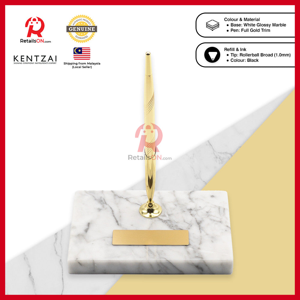 KENTZAI Desk Pen Stand Signing Ceremony - MARBLE - FULL Gold - SINGLE Pens / Majlis Menandatangani  [RetailsON]