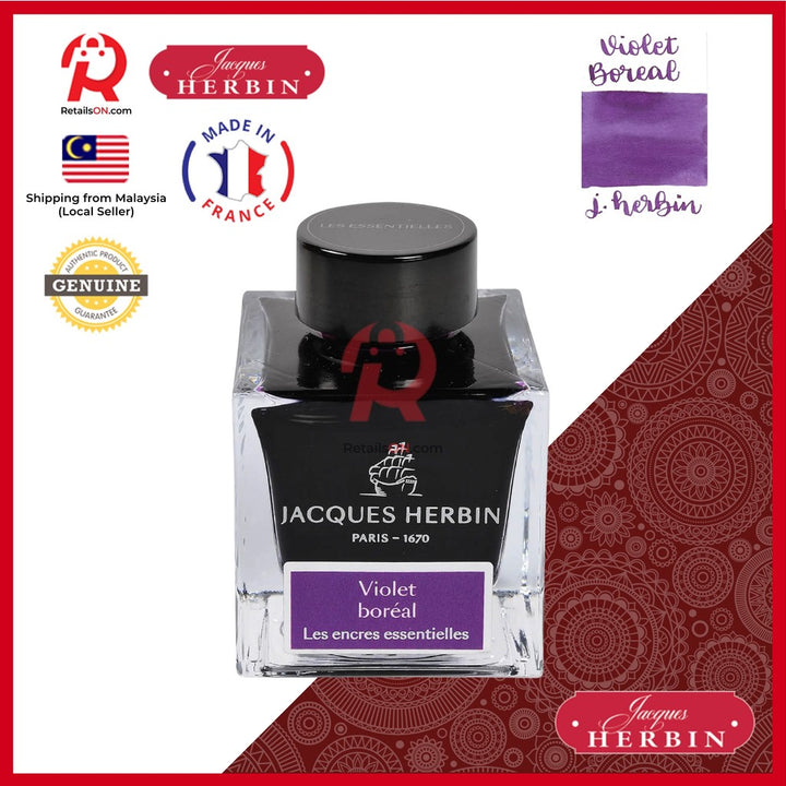 Jacques Herbin Ink Bottle - 50ml Fountain Pen - Essentials Series - Violet Boreal / [RetailsON x J.Herbin]