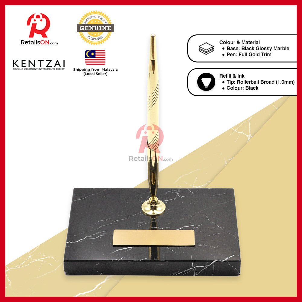 KENTZAI Desk Pen Stand Signing Ceremony - MARBLE - FULL Gold - SINGLE Pens / Majlis Menandatangani  [RetailsON]