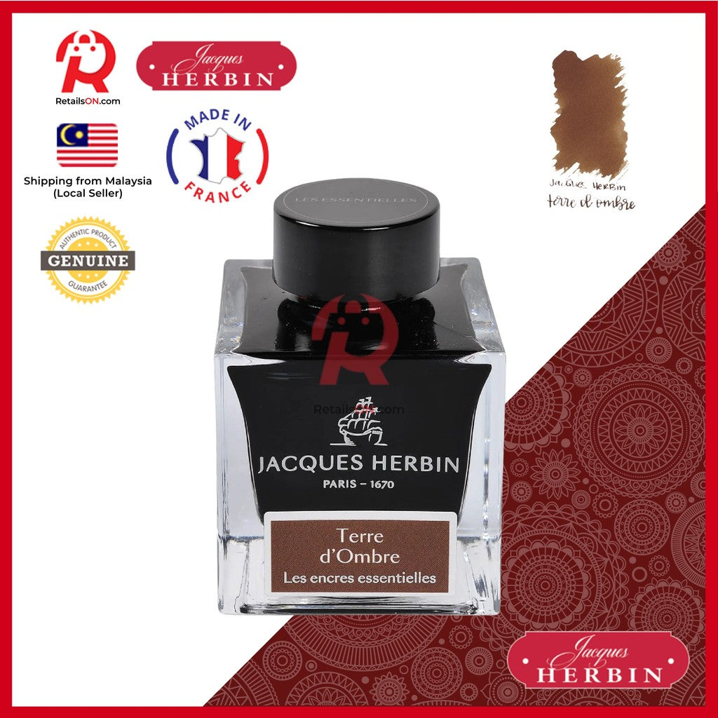 Jacques Herbin Ink Bottle - 50ml Fountain Pen - Essentials Series - Terre d'Ombre Brown / [RetailsON x J.Herbin]