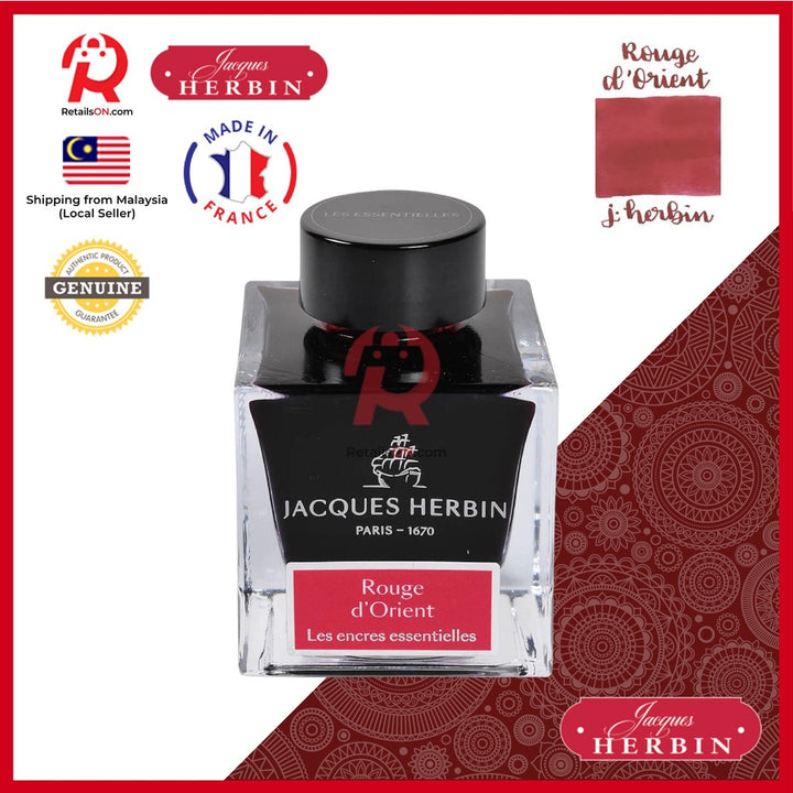 Jacques Herbin Ink Bottle - 50ml Fountain Pen - Essentials Series - Rouge d'Orient Red / [RetailsON x J.Herbin]