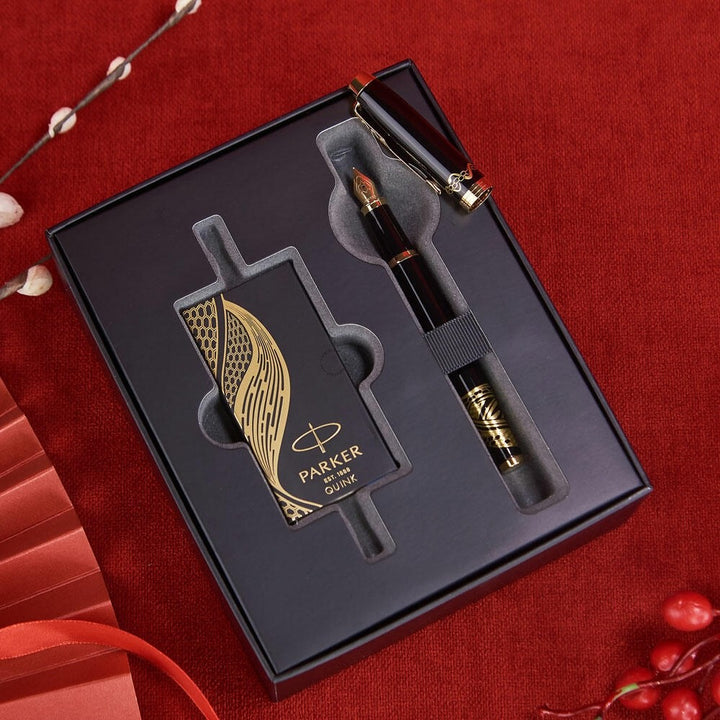 Parker IM Fountain Pen Gift Set - Snake 25 Black Gold Trim (with Black - Ink Bottle Refill) / {ORIGINAL} / [RetailsON]