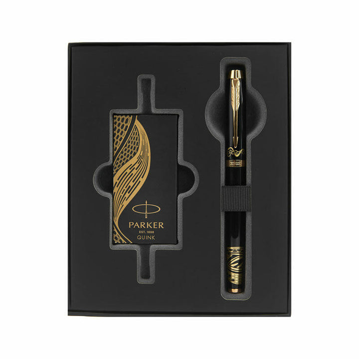 Parker IM Fountain Pen Gift Set - Snake 25 Black Gold Trim (with Black - Ink Bottle Refill) / {ORIGINAL} / [RetailsON]