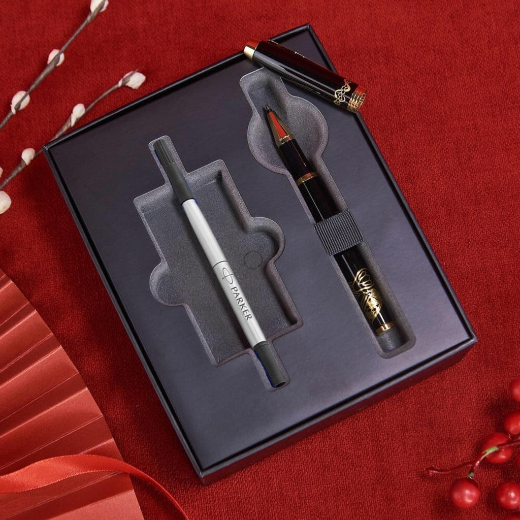Parker IM Rollerball Pen Gift Set - Snake 25 Black Gold Trim (with Black - Ink Refill inside) / {ORIGINAL} / [RetailsON]