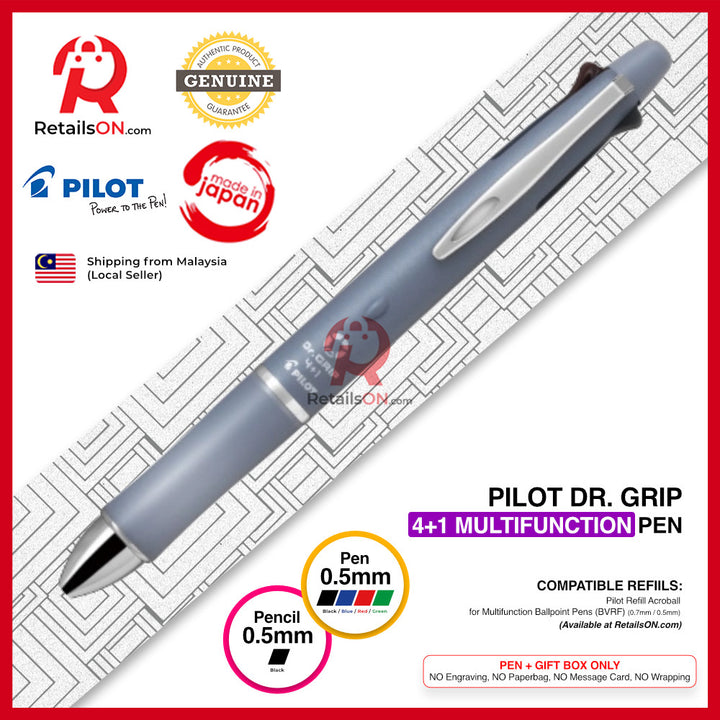 Pilot Dr. Grip Multifunction Pen with Pencil (4+1) - 0.5mm (EF) - Hydrangea Blue / Dr Grip / {ORIGINAL} / [RetailsON]