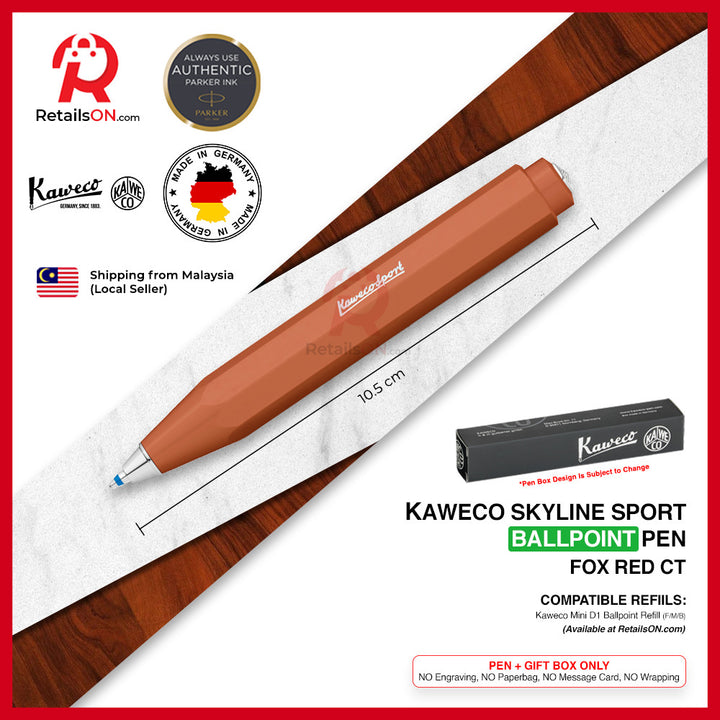 Kaweco Skyline SPORT Ballpoint Pen - Fox Red Chrome Trim (Blue - Medium (M) Refill) / {ORIGINAL} / [RetailsON]