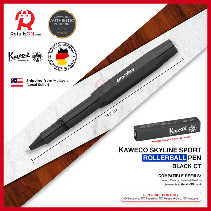 Kaweco Skyline SPORT Rollerball Pen - Black Chrome Trim (with Black - Medium (M) Gel Refill) / {ORIGINAL} / [RetailsON]