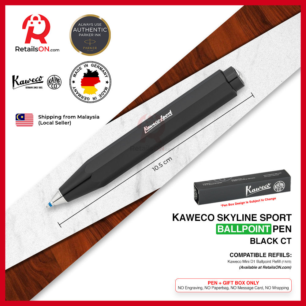 Kaweco Skyline SPORT Ballpoint Pen - Black Chrome Trim (with Blue - Medium (M) Refill) / {ORIGINAL} / [RetailsON]