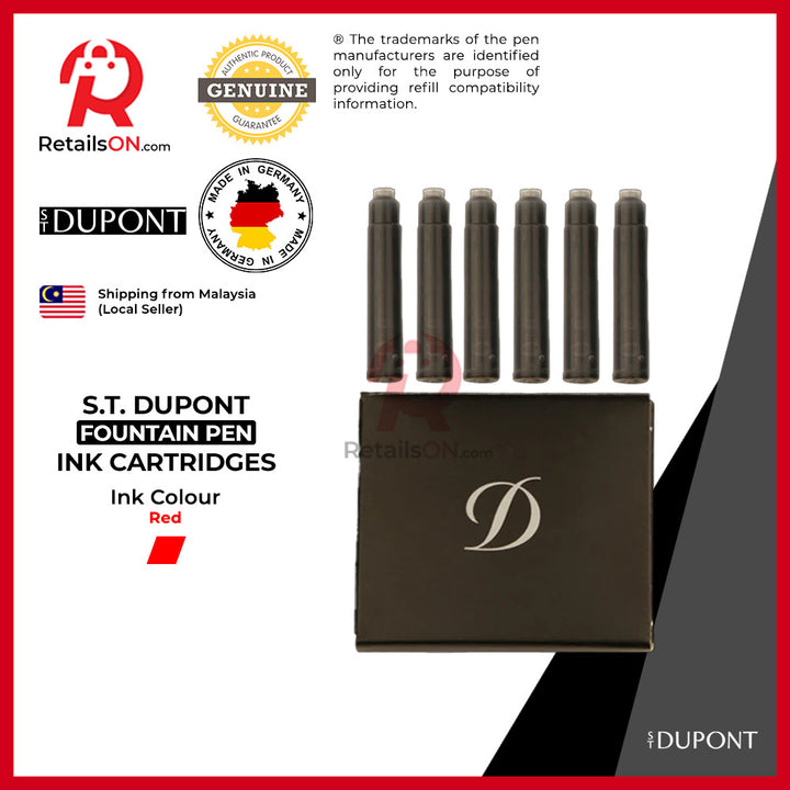 S.T. Dupont Ink Cartridges - Bordeaux [1 pack of 6] | Fountain Pen Ink Cartridge (ORIGINAL)
