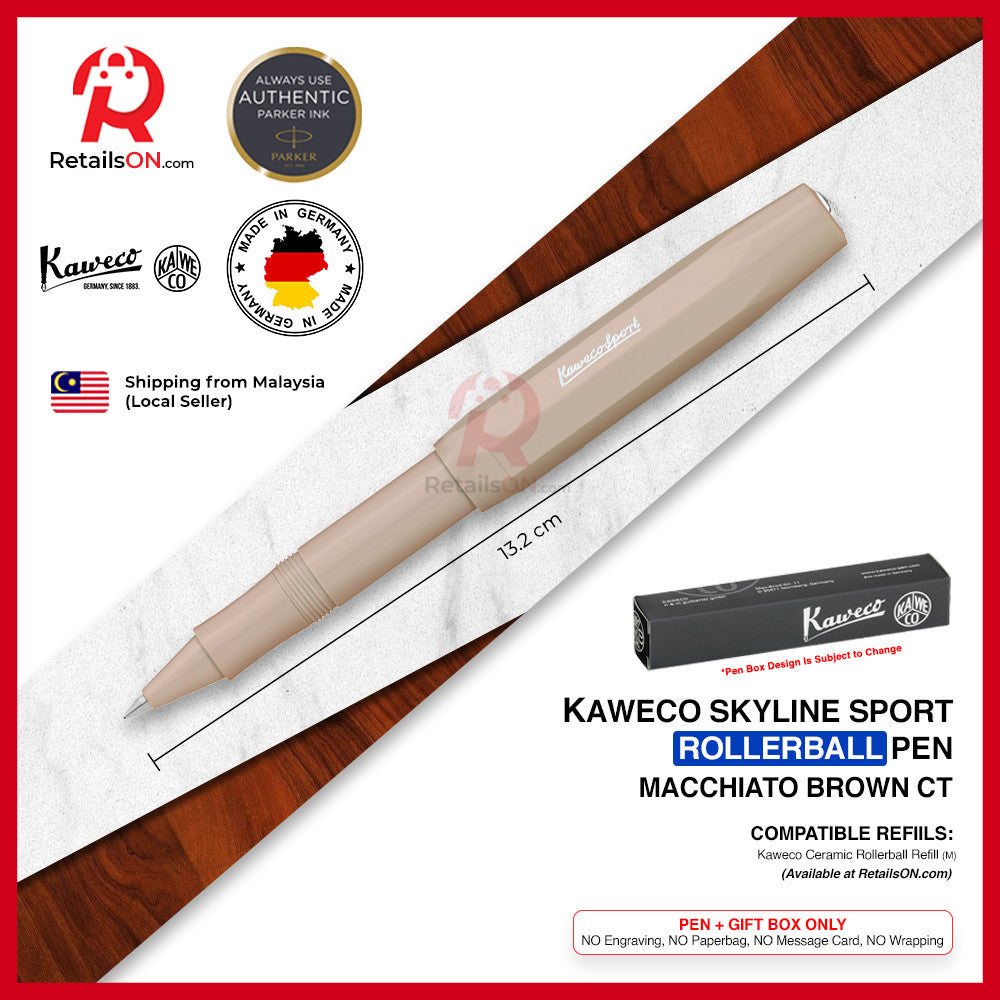 Kaweco Skyline SPORT Rollerball Pen - Macchiato Brown Chrome Trim (Black - M Gel Refill) / {ORIGINAL} / [RetailsON]