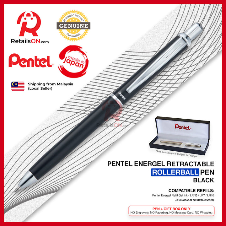 Pentel Energel 600 Retractable Rollerball Pen - Black Chrome Trim /  BL607A-A - Energel LR7 refill [RetailsON]