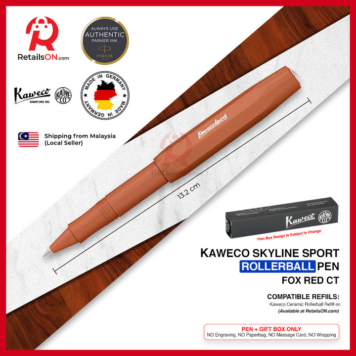 Kaweco Skyline SPORT Rollerball Pen - Fox Red Chrome Trim (Black - M Gel Refill) / {ORIGINAL} / [RetailsON]