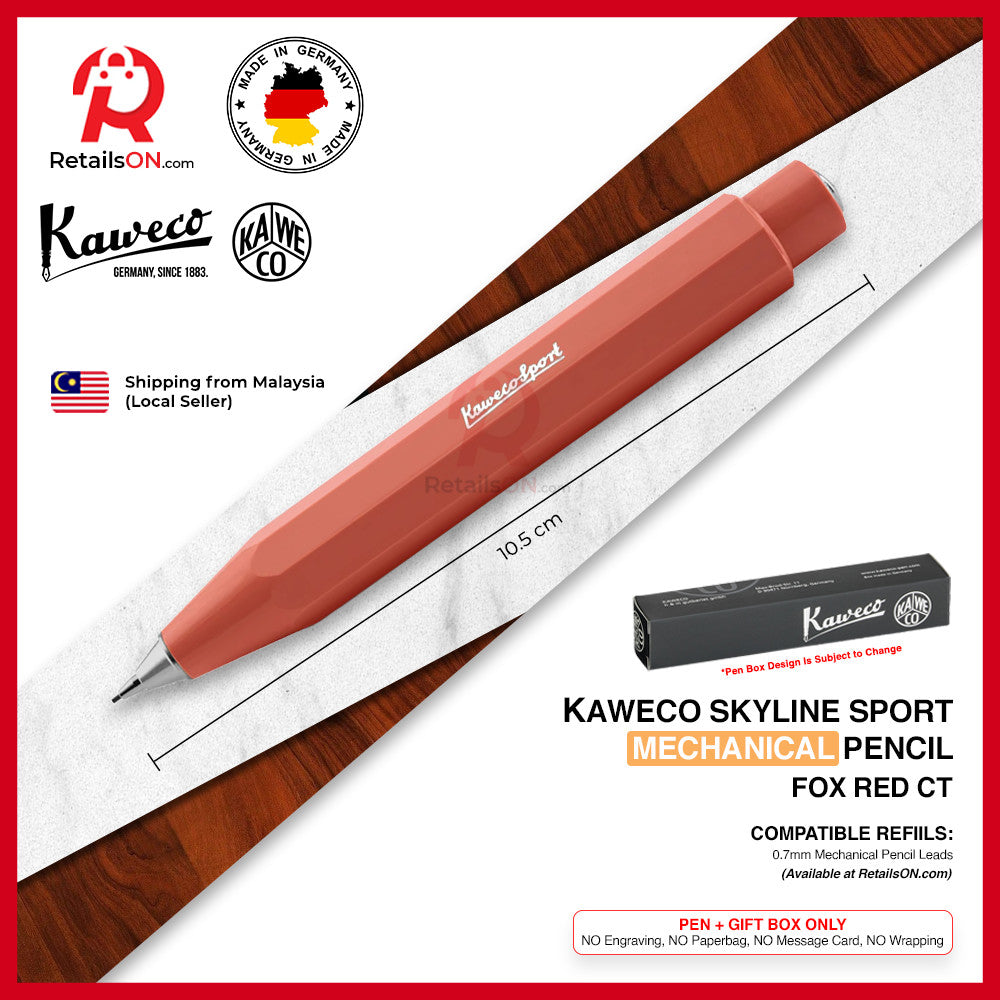 Kaweco Skyline SPORT Mechanical Pencil - Fox Red Chrome Trim (0.7mm) / {ORIGINAL} / [RetailsON]